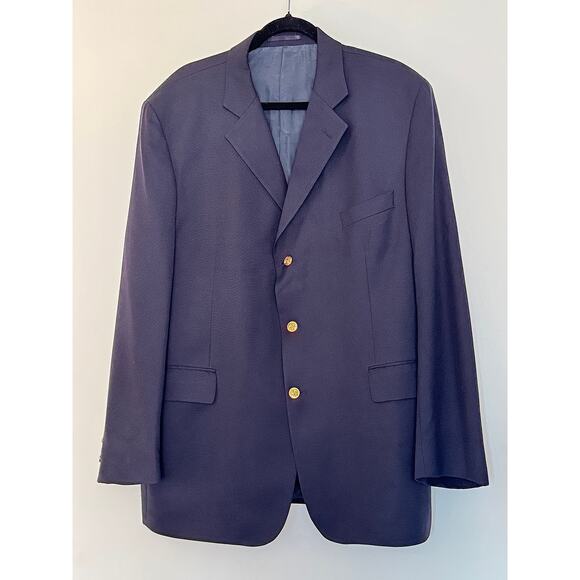 Vintage Yves Saint Laurent Men's Navy Wool Gold Button Blazer - Picture 1 of 5